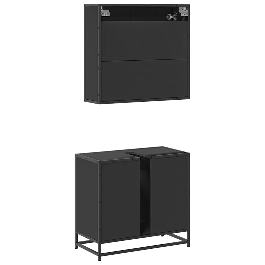 Set mobilier de baie, 2 piese, negru, lemn compozit