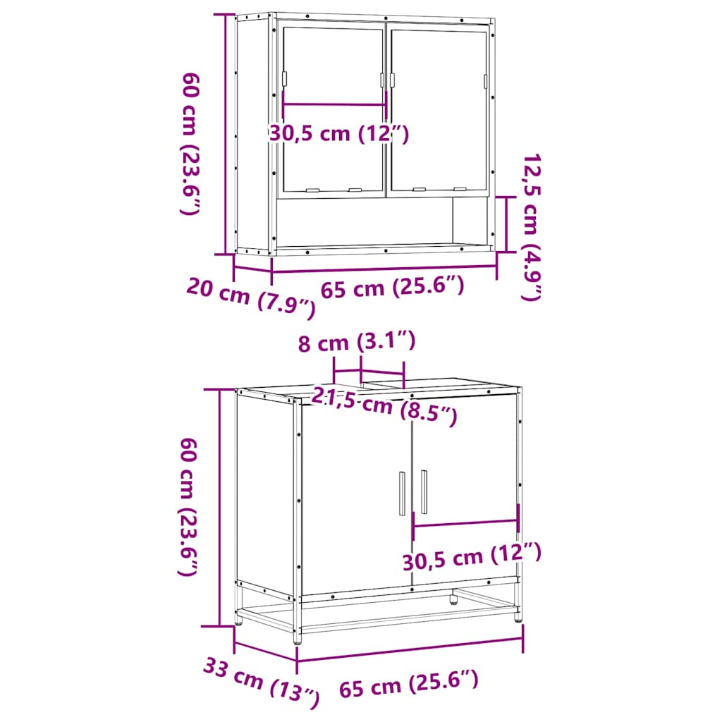 Set mobilier de baie, 2 piese, negru, lemn compozit