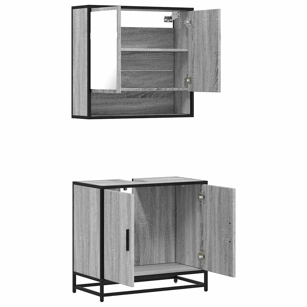 Set mobilier de baie, 2 piese, gri sonoma, lemn prelucrat