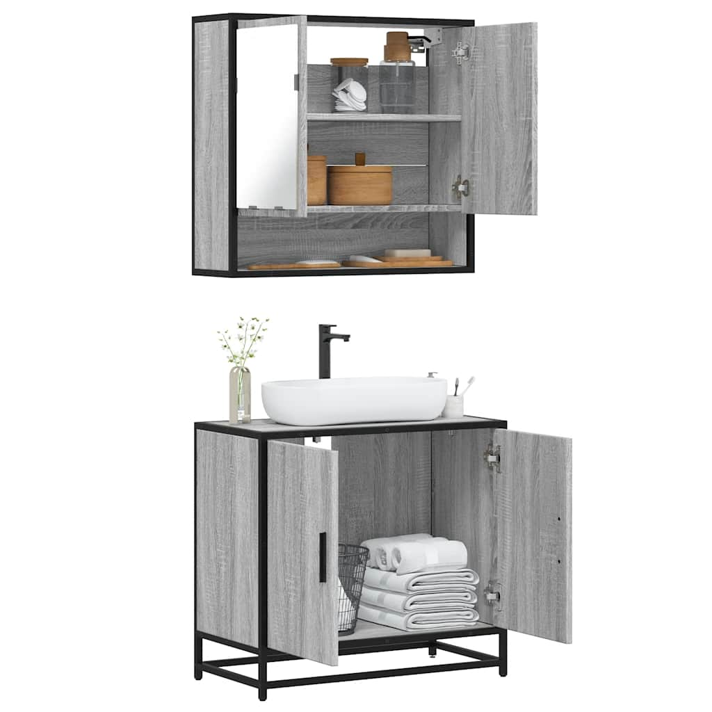 Set mobilier de baie, 2 piese, gri sonoma, lemn prelucrat