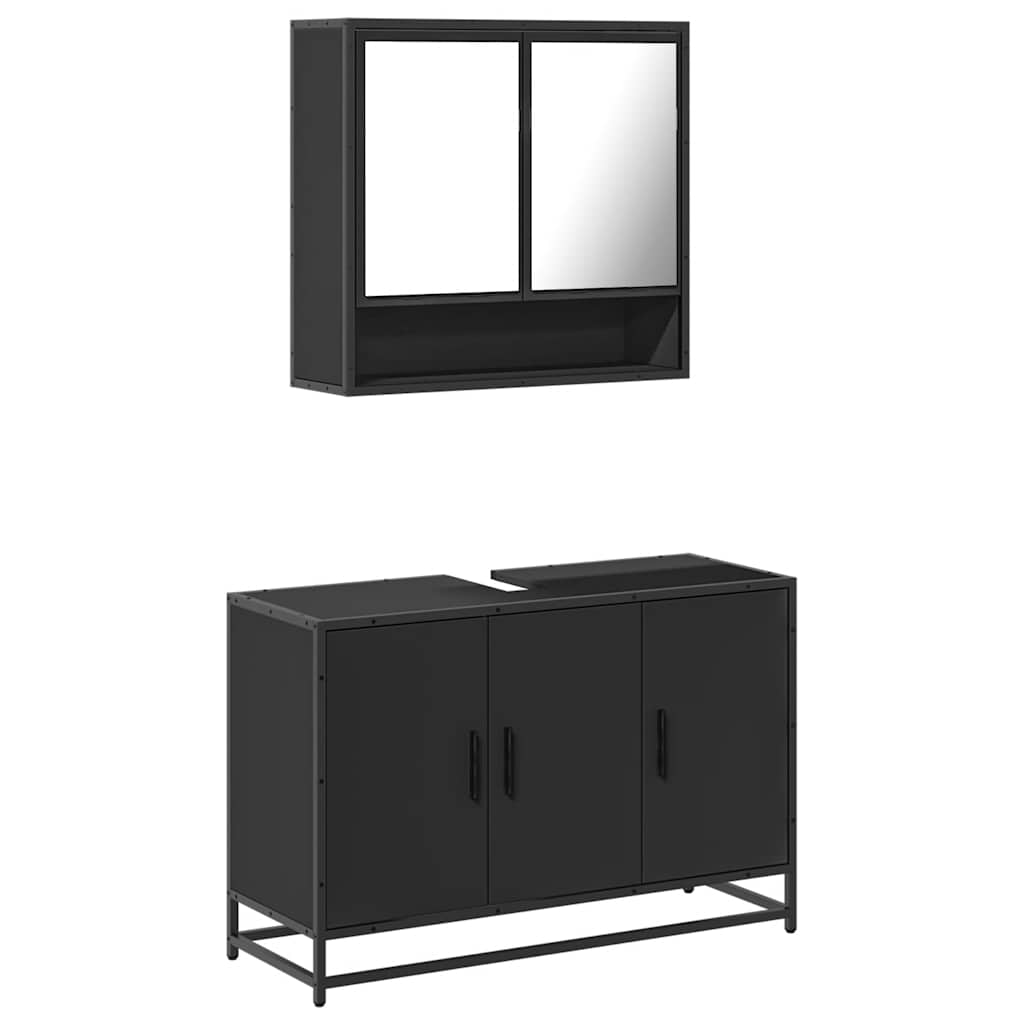 Set mobilier de baie, 2 piese, negru, lemn compozit