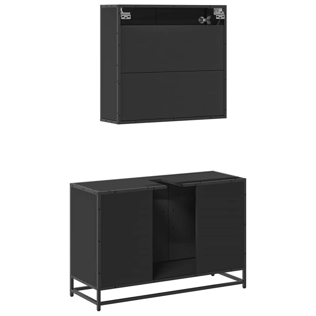 Set mobilier de baie, 2 piese, negru, lemn compozit