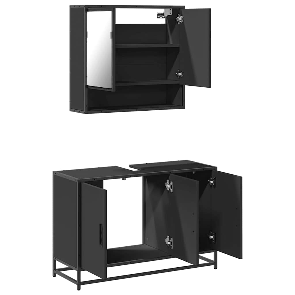 Set mobilier de baie, 2 piese, negru, lemn compozit