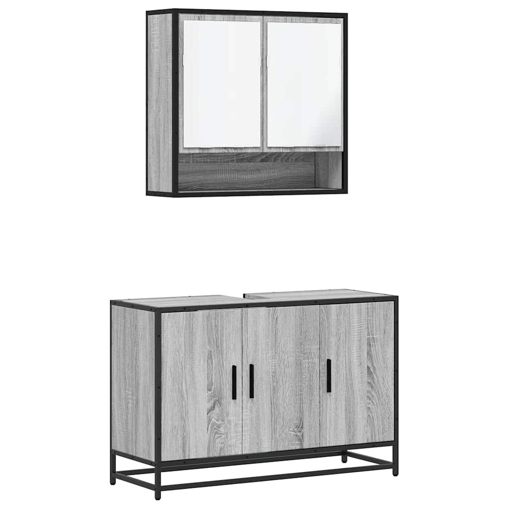 Set mobilier de baie, 2 piese, gri sonoma, lemn prelucrat