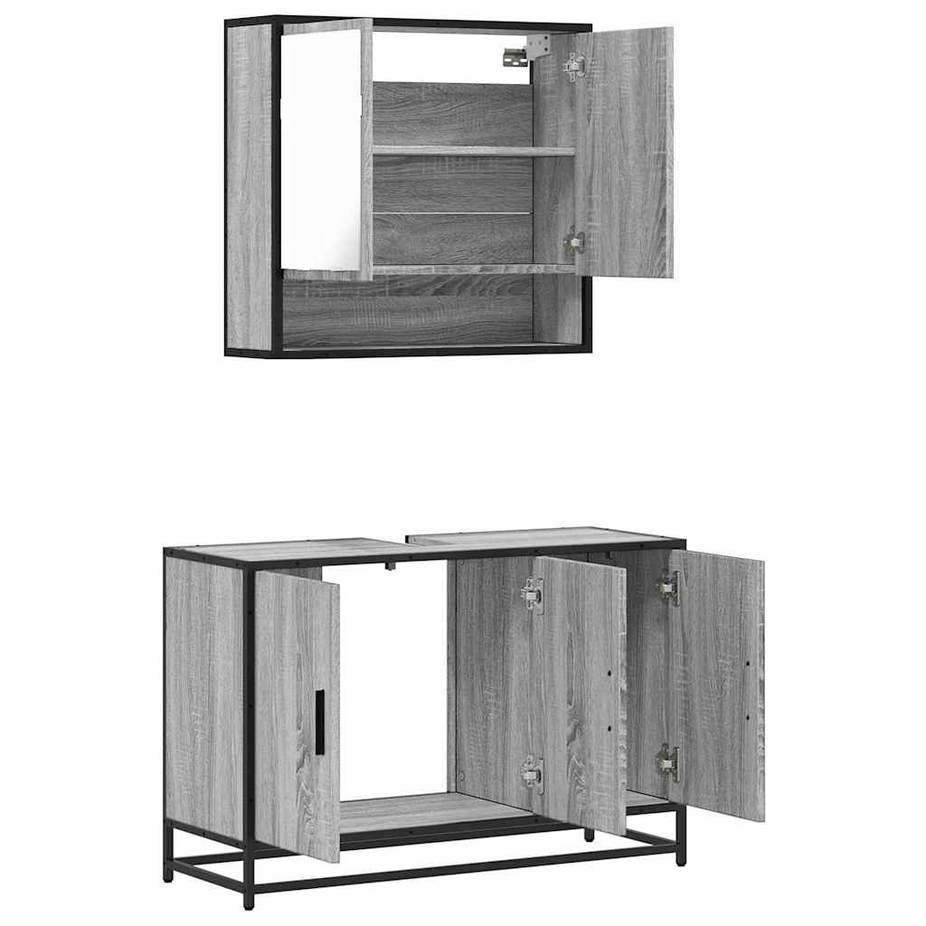 Set mobilier de baie, 2 piese, gri sonoma, lemn prelucrat