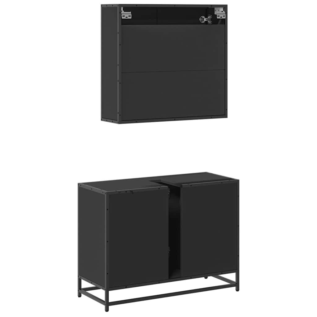 Set mobilier de baie, 2 piese, negru, lemn compozit