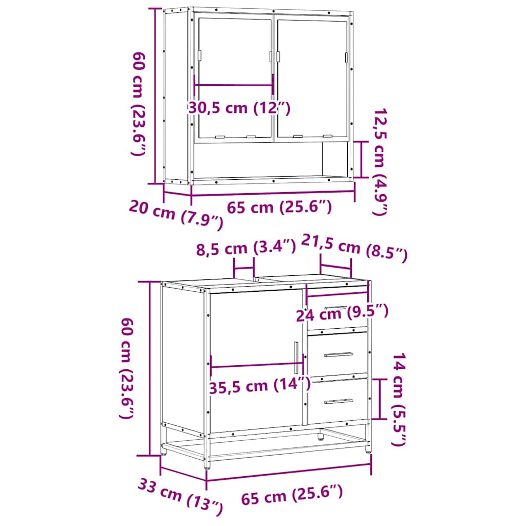 Set mobilier de baie, 2 piese, negru, lemn compozit