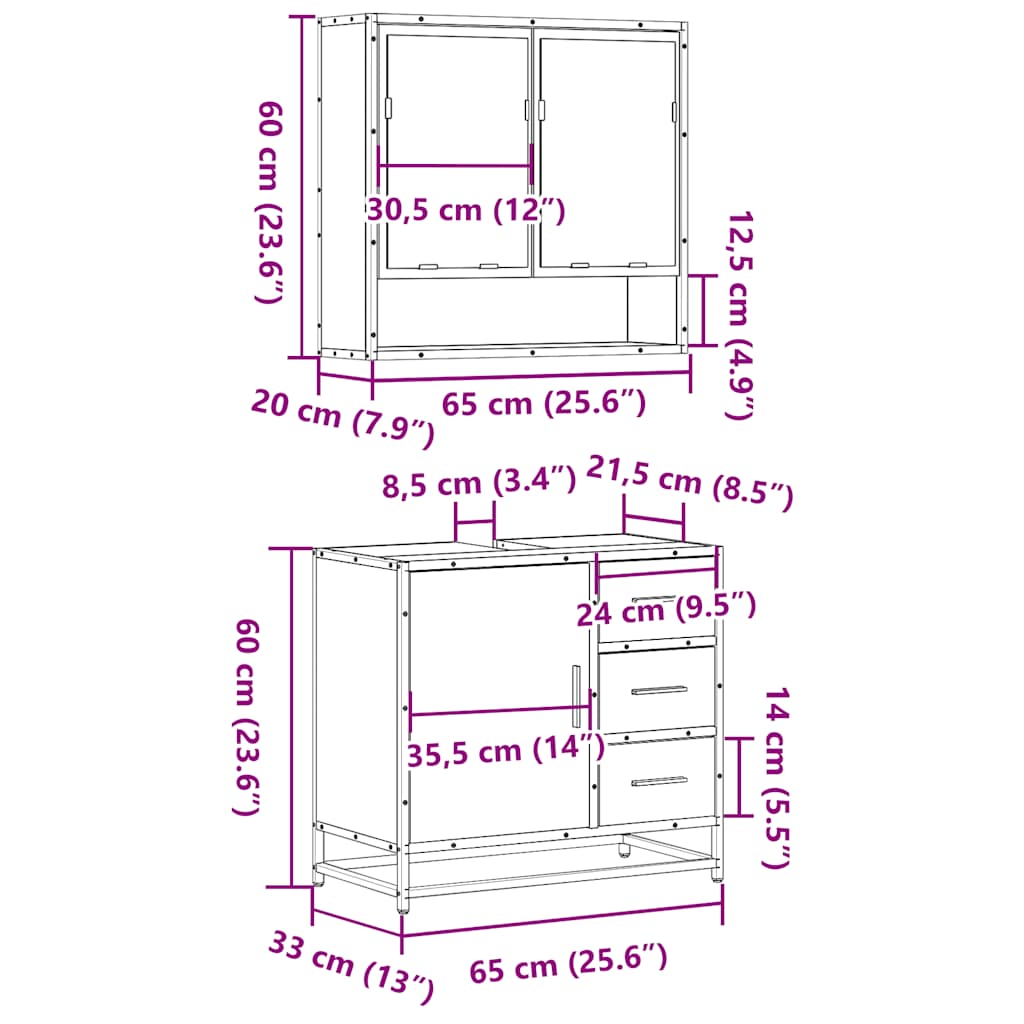 Set mobilier de baie, 2 piese, stejar sonoma, lemn prelucrat