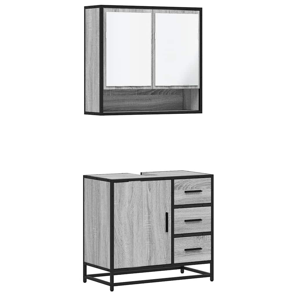 Set mobilier de baie, 2 piese, gri sonoma, lemn prelucrat