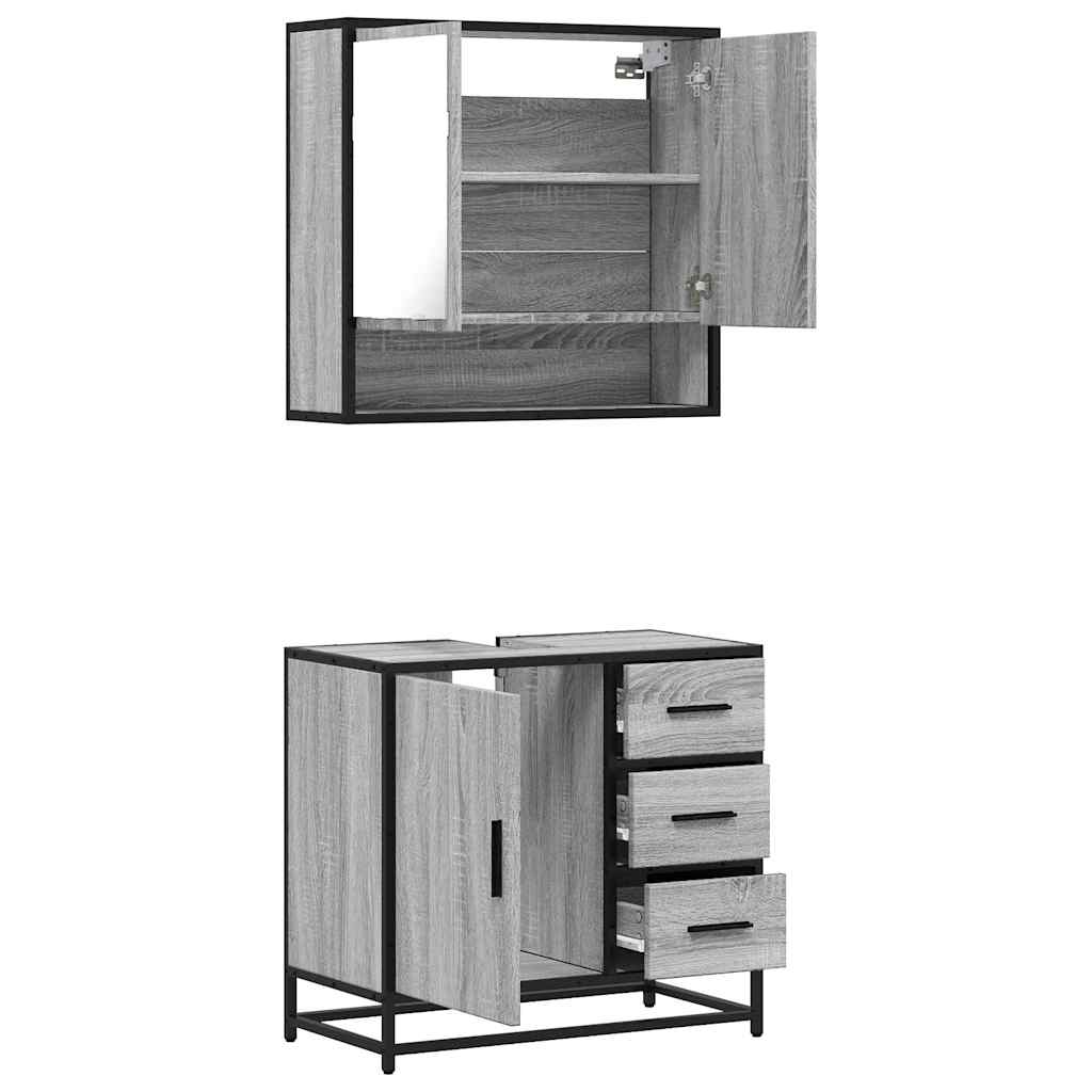 Set mobilier de baie, 2 piese, gri sonoma, lemn prelucrat