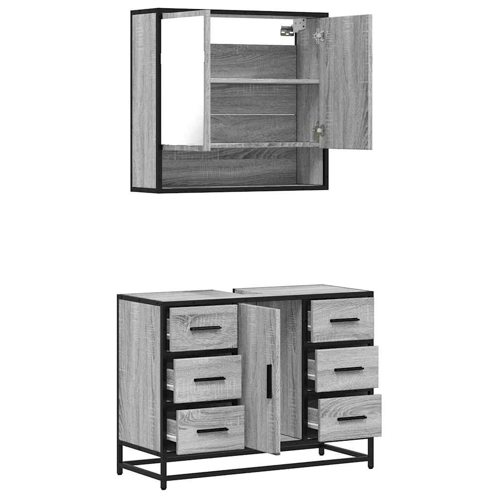 Set mobilier de baie, 2 piese, gri sonoma, lemn prelucrat