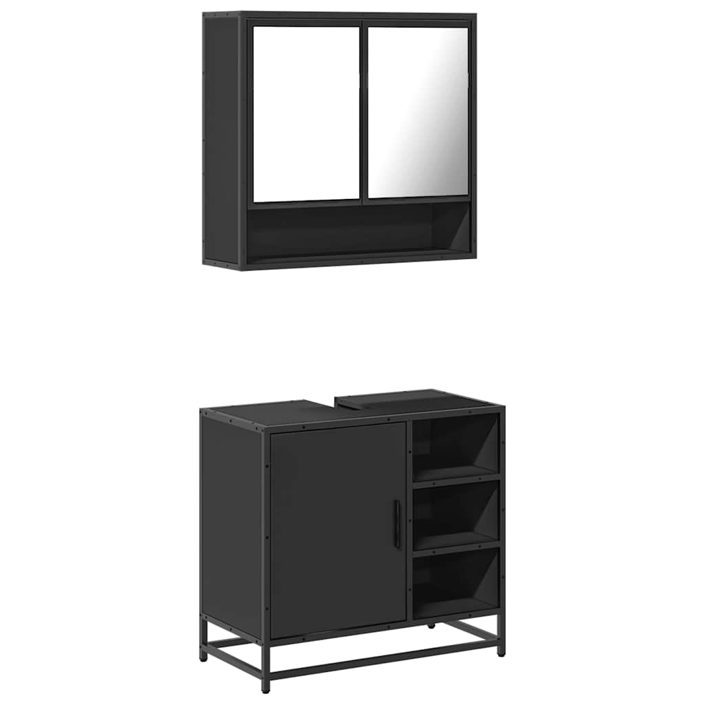 Set mobilier de baie, 2 piese, negru, lemn compozit