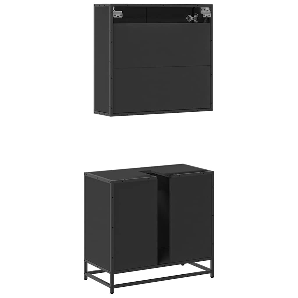 Set mobilier de baie, 2 piese, negru, lemn compozit