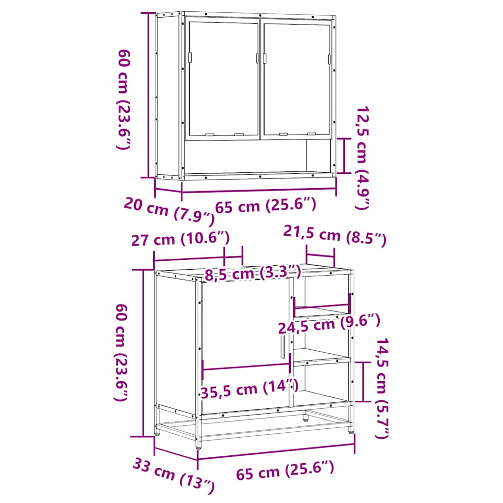 Set mobilier de baie, 2 piese, negru, lemn compozit