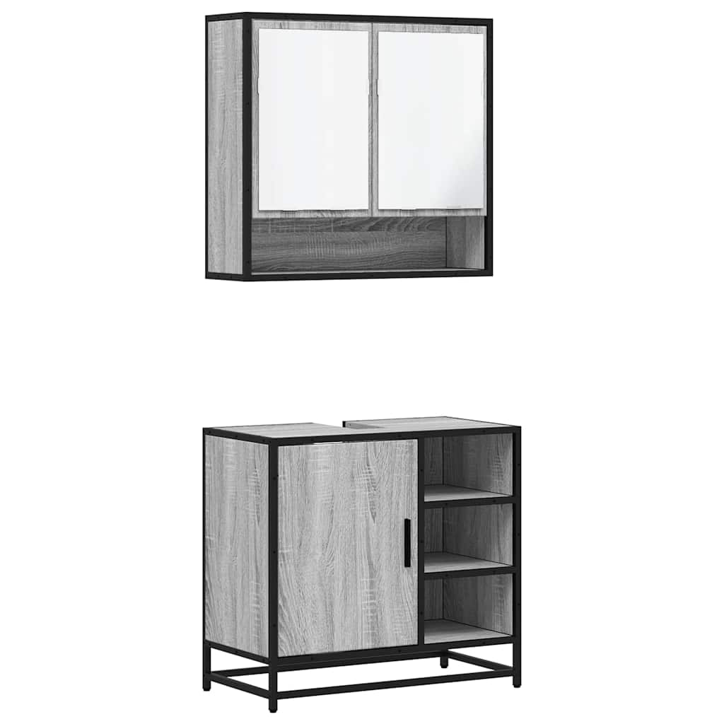 Set mobilier de baie, 2 piese, gri sonoma, lemn prelucrat