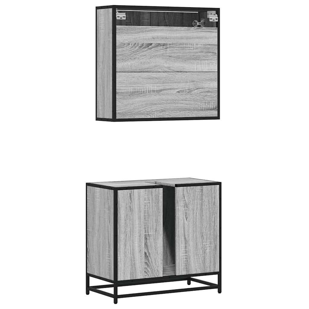 Set mobilier de baie, 2 piese, gri sonoma, lemn prelucrat