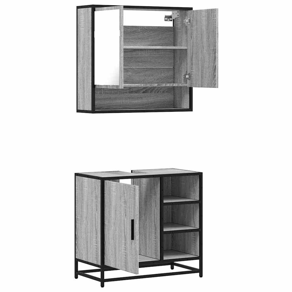 Set mobilier de baie, 2 piese, gri sonoma, lemn prelucrat