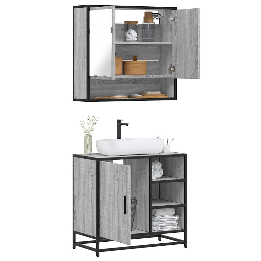 Set mobilier de baie, 2 piese, gri sonoma, lemn prelucrat