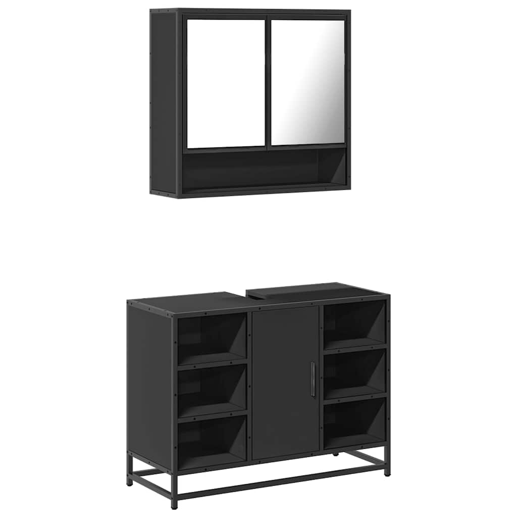 Set mobilier de baie, 2 piese, negru, lemn compozit