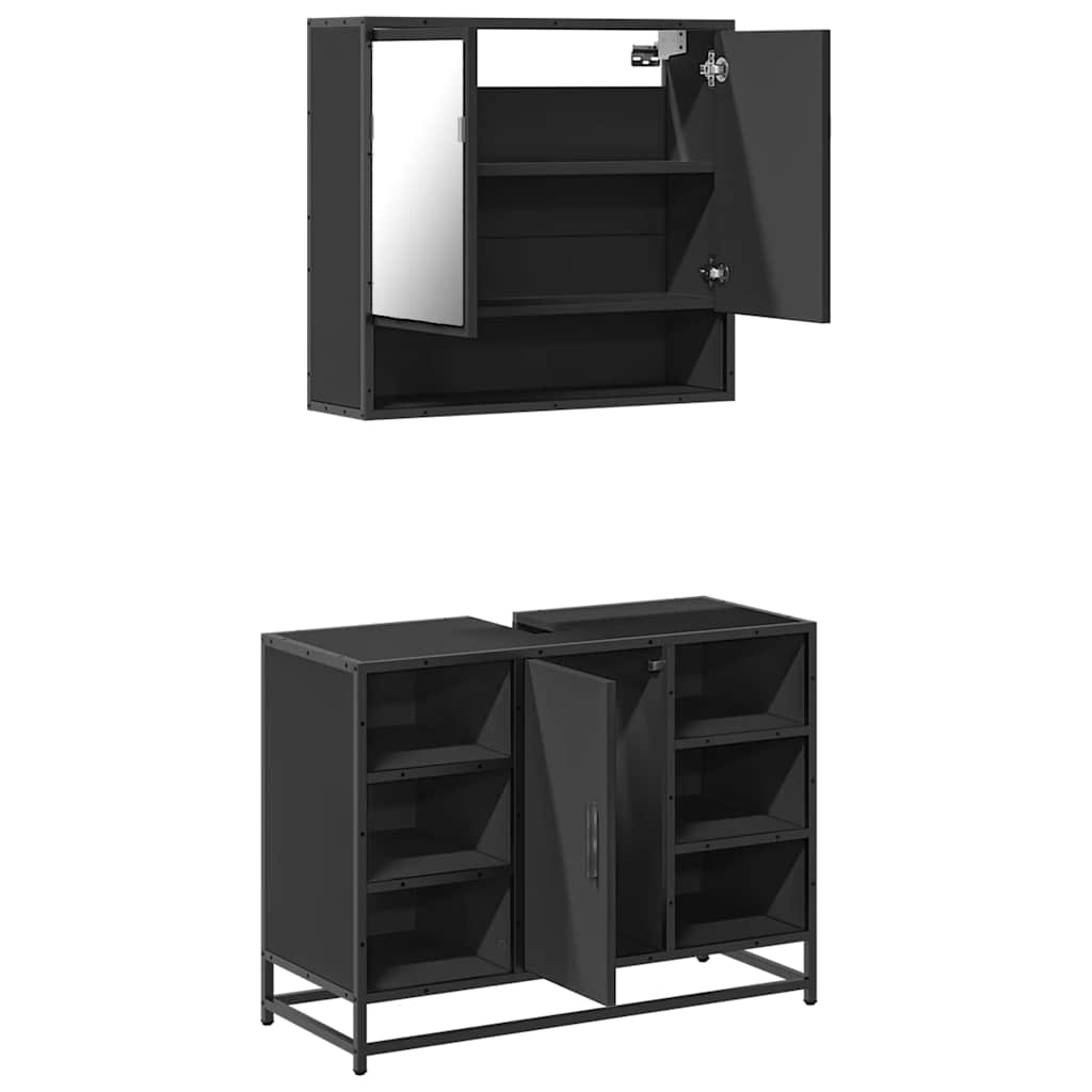 Set mobilier de baie, 2 piese, negru, lemn compozit