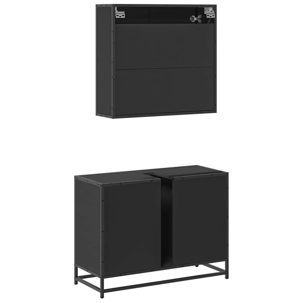 Set mobilier de baie, 2 piese, negru, lemn compozit