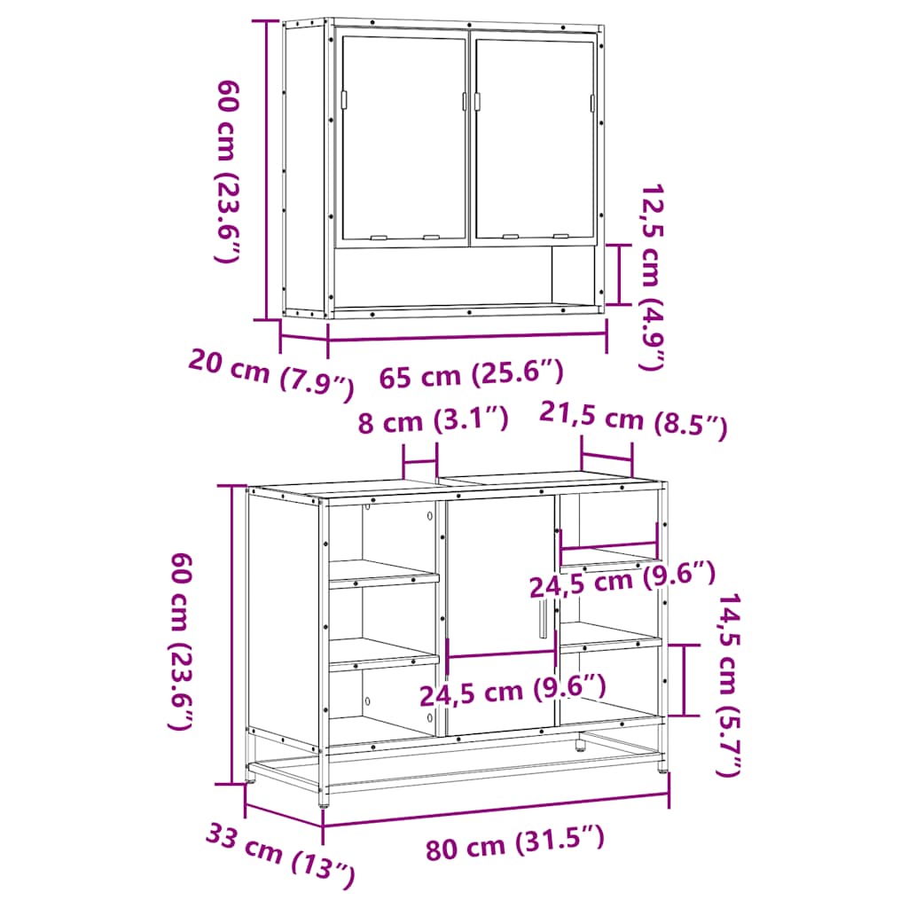 Set mobilier de baie, 2 piese, negru, lemn compozit