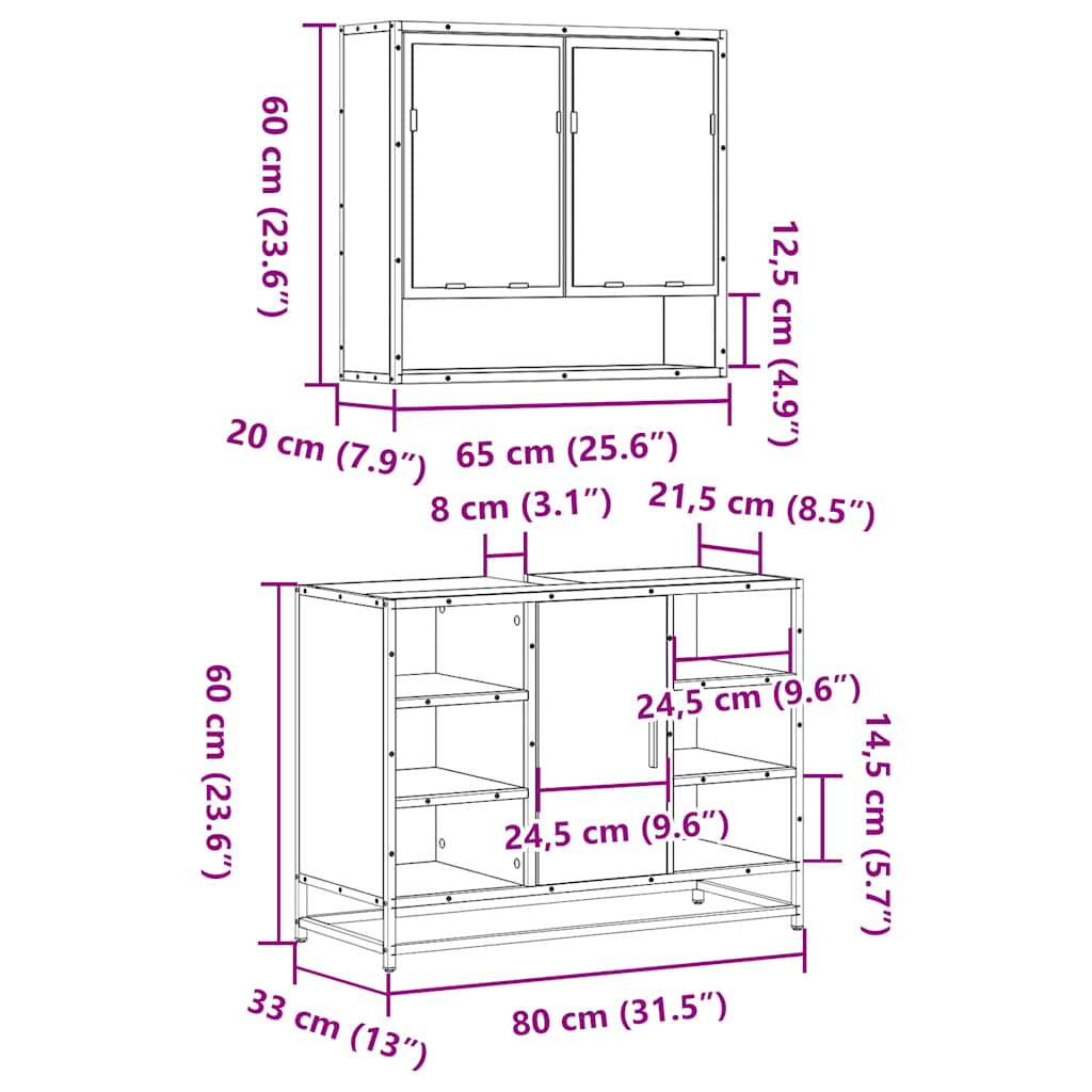 Set mobilier de baie, 2 piese, stejar sonoma, lemn prelucrat