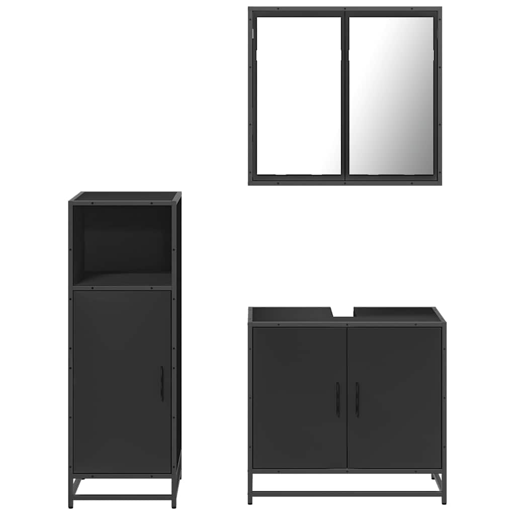 Set mobilier de baie, 3 piese, negru, lemn compozit