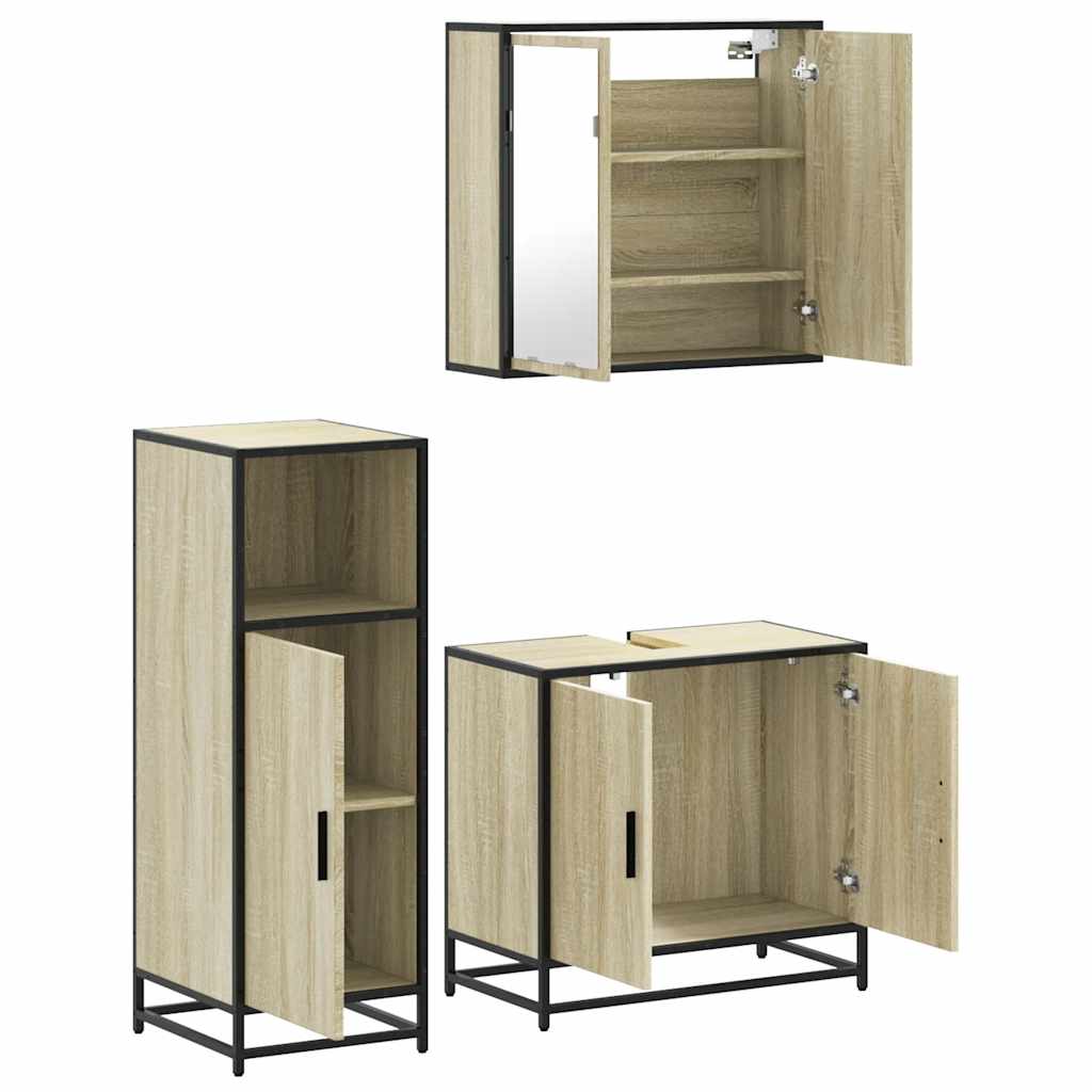 Set mobilier de baie, 3 piese, stejar sonoma, lemn prelucrat