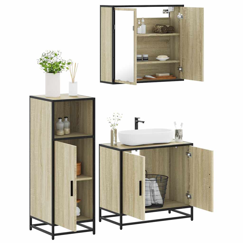 Set mobilier de baie, 3 piese, stejar sonoma, lemn prelucrat