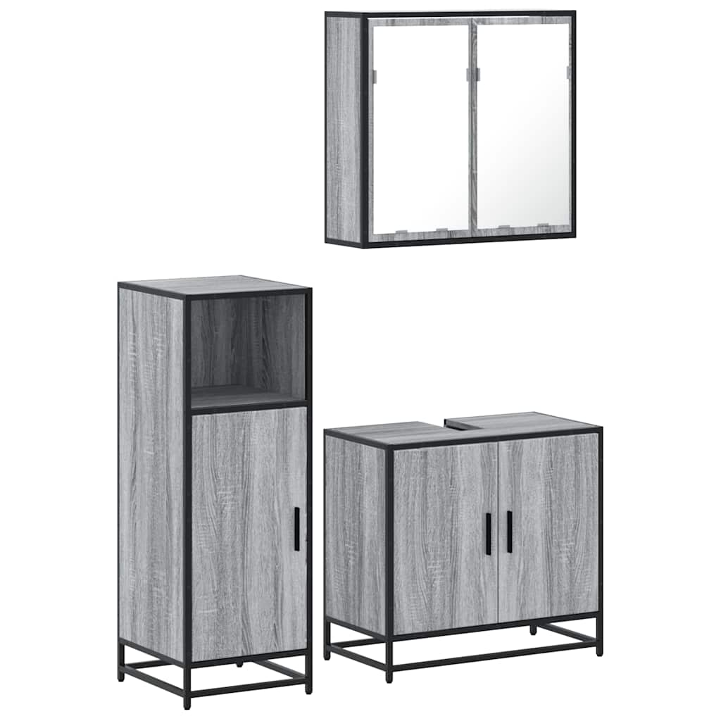 Set mobilier de baie, 3 piese, gri sonoma, lemn prelucrat