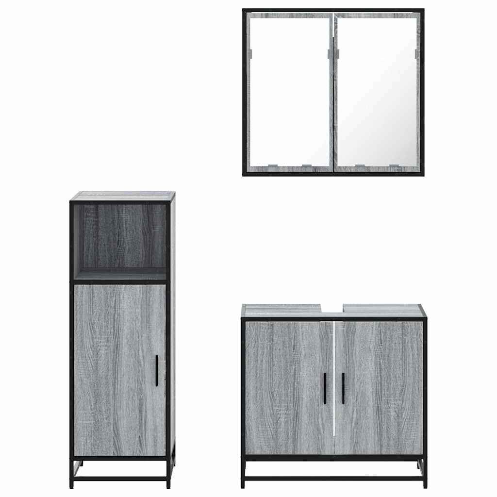 Set mobilier de baie, 3 piese, gri sonoma, lemn prelucrat