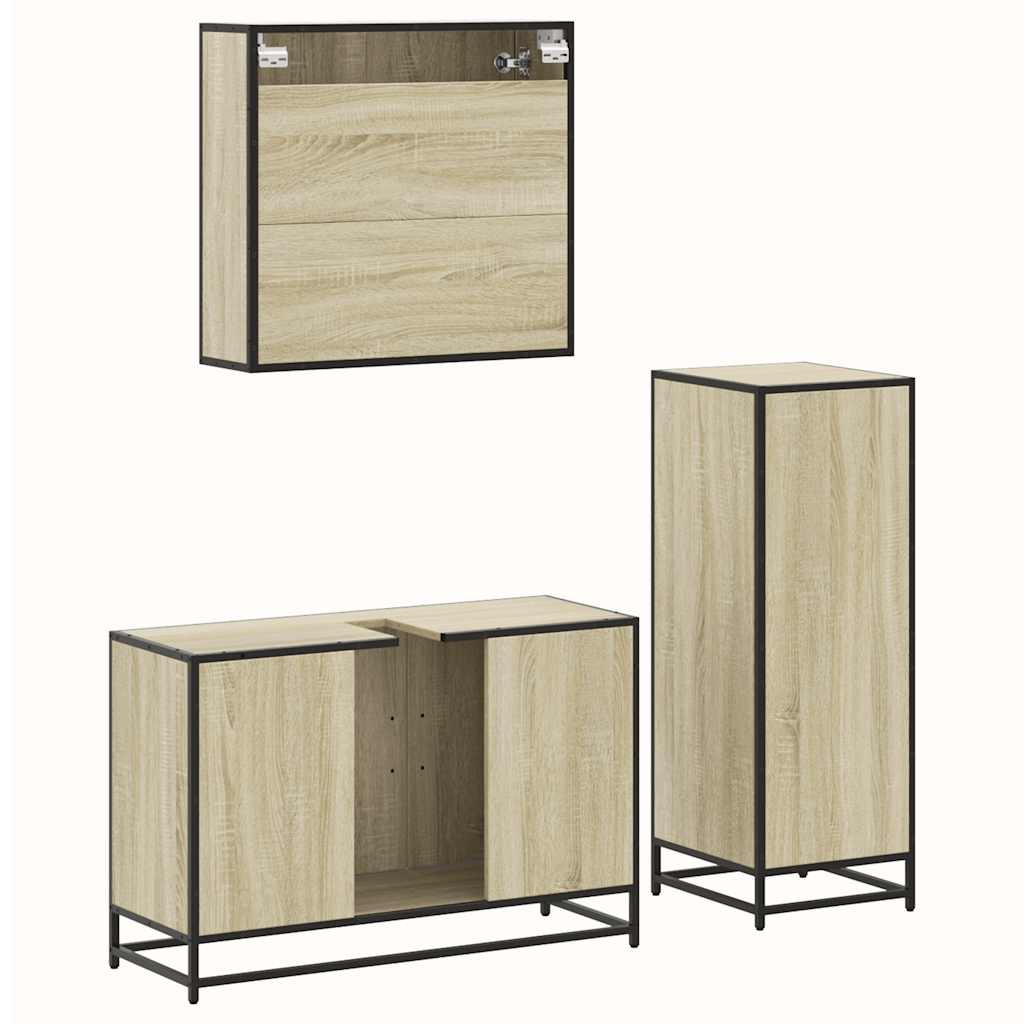 Set mobilier de baie, 3 piese, stejar sonoma, lemn prelucrat