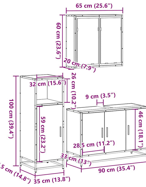 Загрузите изображение в средство просмотра галереи, Set mobilier de baie, 3 piese, stejar maro, lemn prelucrat
