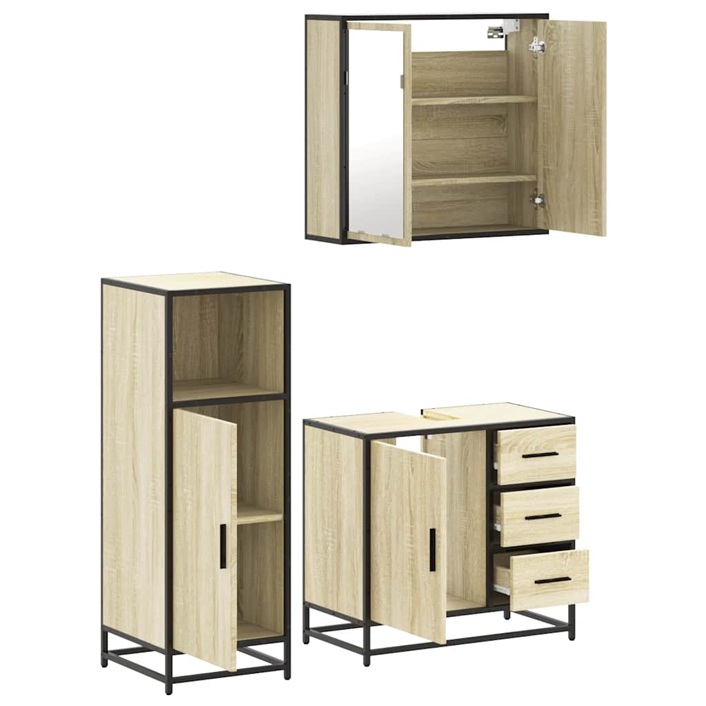 Set mobilier de baie, 3 piese, stejar sonoma, lemn prelucrat