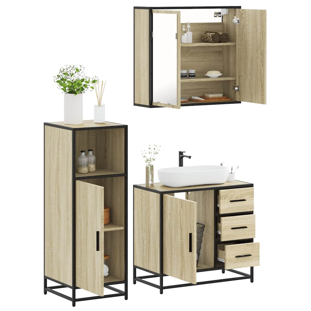 Set mobilier de baie, 3 piese, stejar sonoma, lemn prelucrat