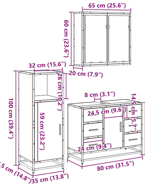 Загрузите изображение в средство просмотра галереи, Set mobilier de baie, 3 piese, negru, lemn compozit
