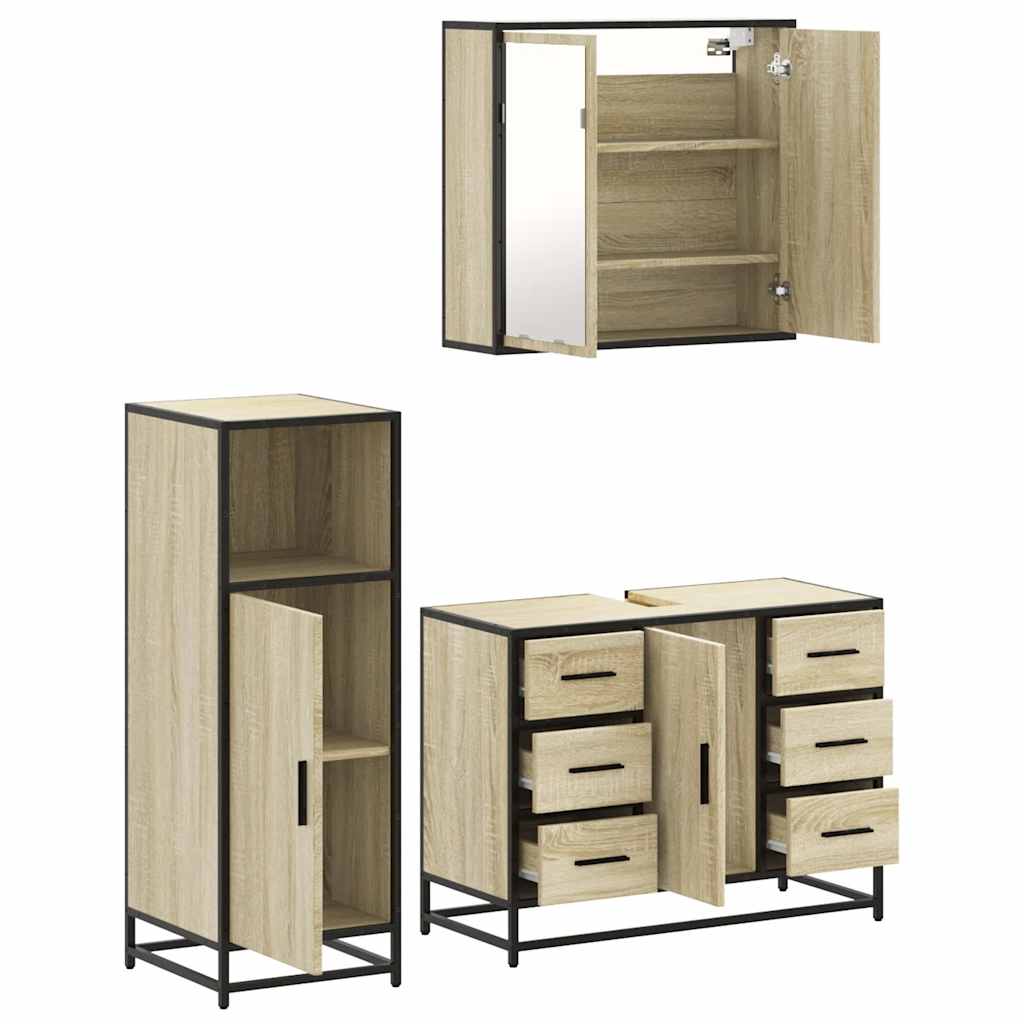 Set mobilier de baie, 3 piese, stejar sonoma, lemn prelucrat