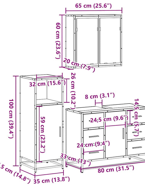 Încărcați imaginea în vizualizatorul Galerie, Set mobilier de baie, 3 piese, stejar fumuriu, lemn prelucrat
