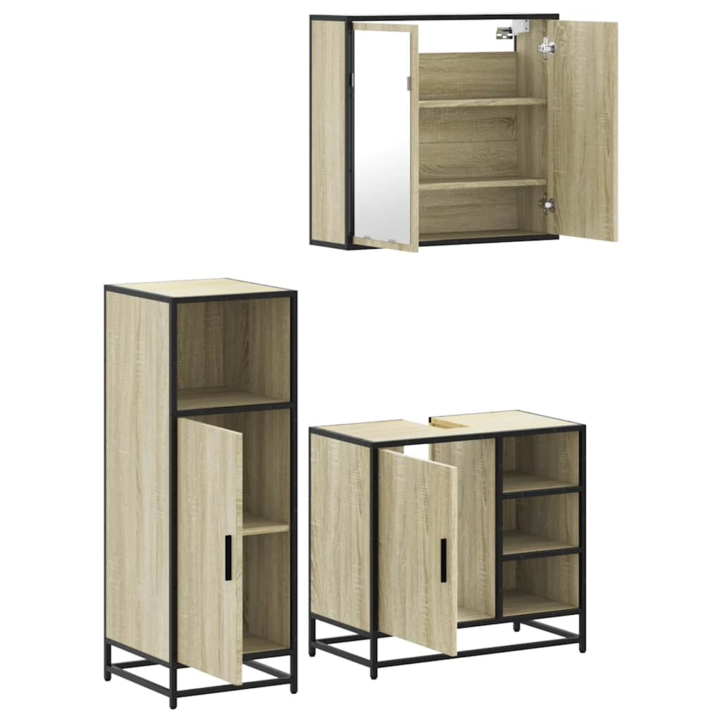 Set mobilier de baie, 3 piese, stejar sonoma, lemn prelucrat