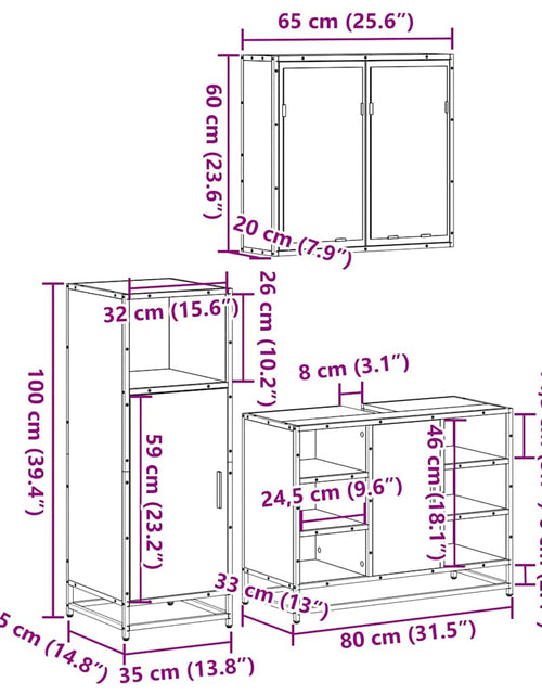 Загрузите изображение в средство просмотра галереи, Set mobilier de baie, 3 piese, negru, lemn compozit
