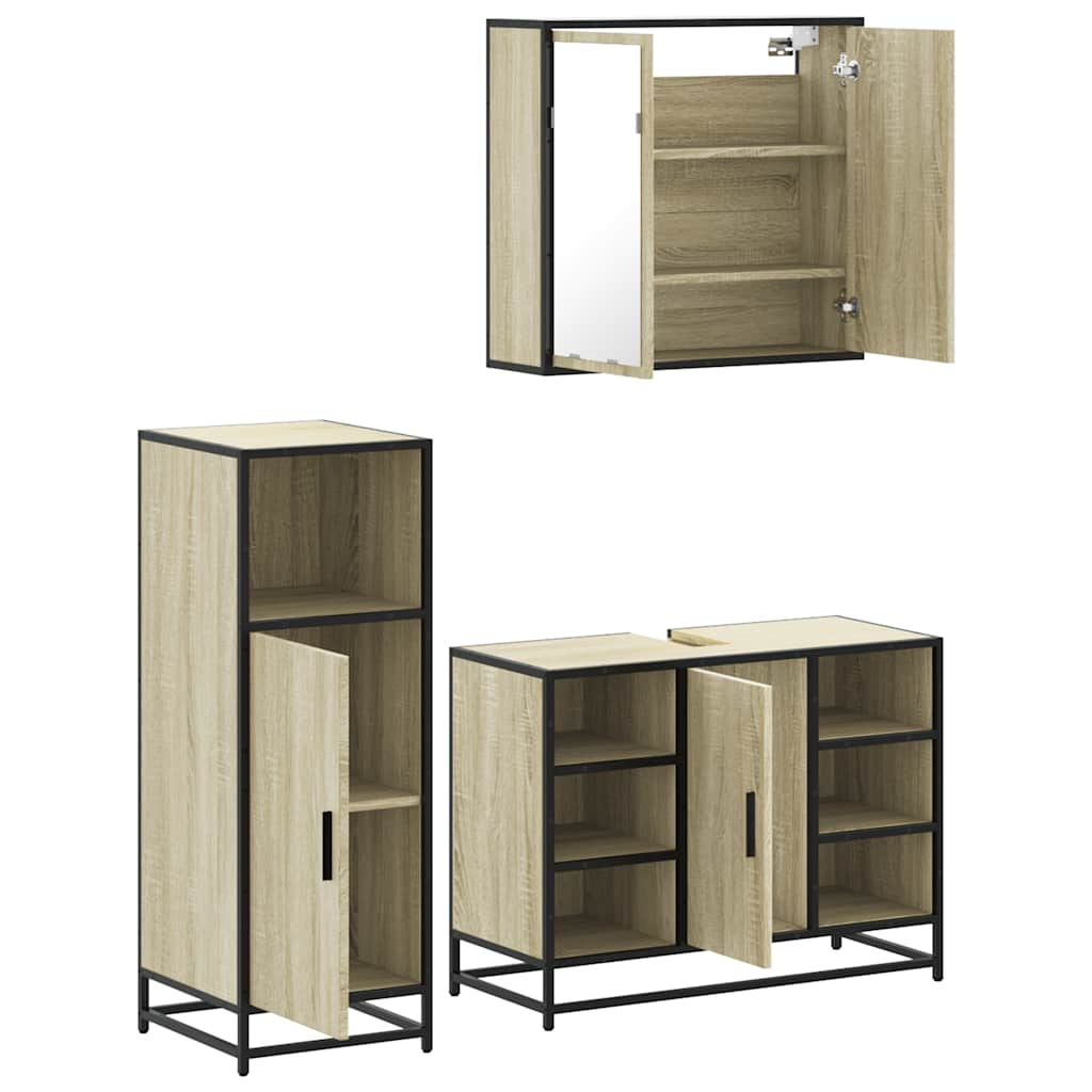 Set mobilier de baie, 3 piese, stejar sonoma, lemn prelucrat