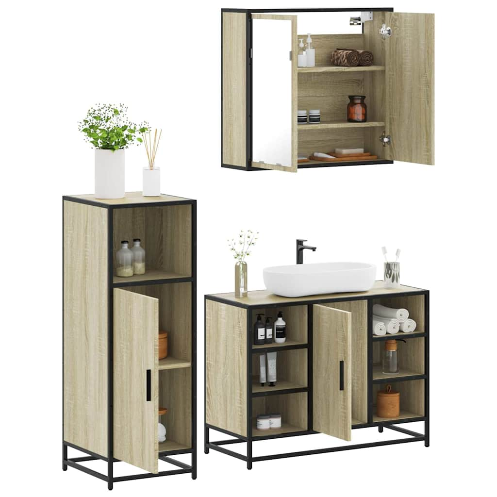 Set mobilier de baie, 3 piese, stejar sonoma, lemn prelucrat