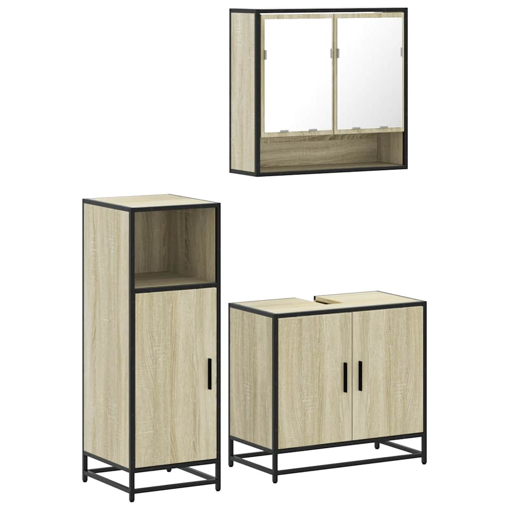 Set mobilier de baie, 3 piese, stejar sonoma, lemn prelucrat