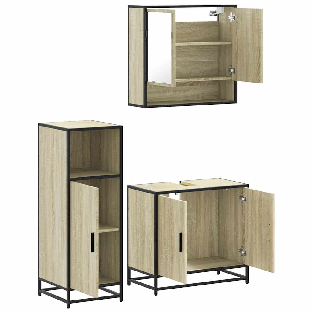 Set mobilier de baie, 3 piese, stejar sonoma, lemn prelucrat