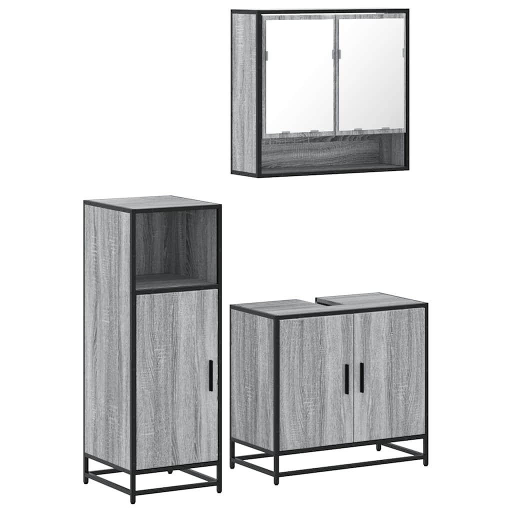 Set mobilier de baie, 3 piese, gri sonoma, lemn prelucrat