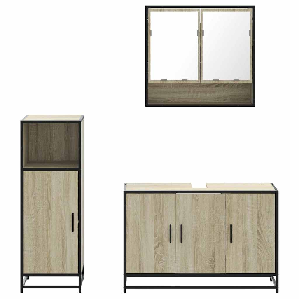 Set mobilier de baie, 3 piese, stejar sonoma, lemn prelucrat