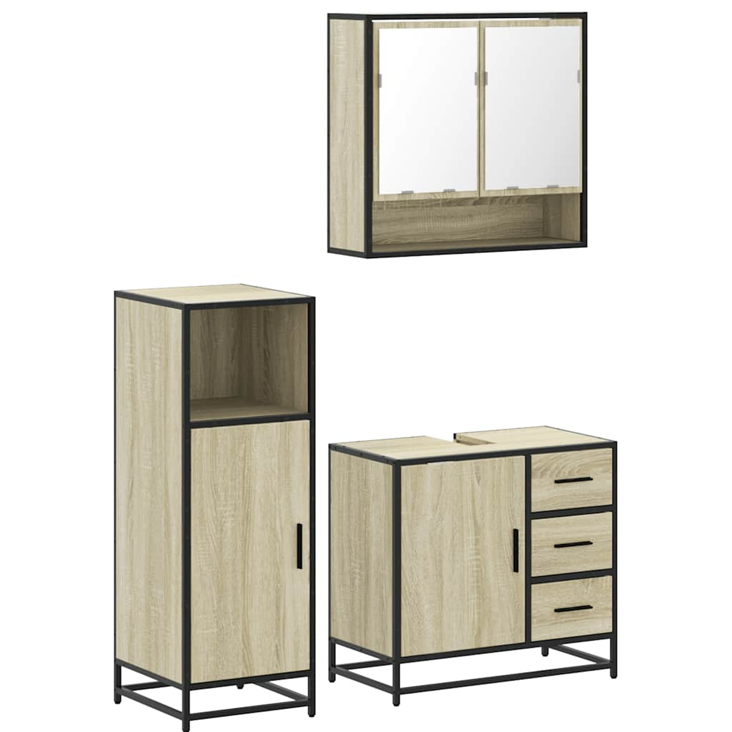 Set mobilier de baie, 3 piese, stejar sonoma, lemn prelucrat