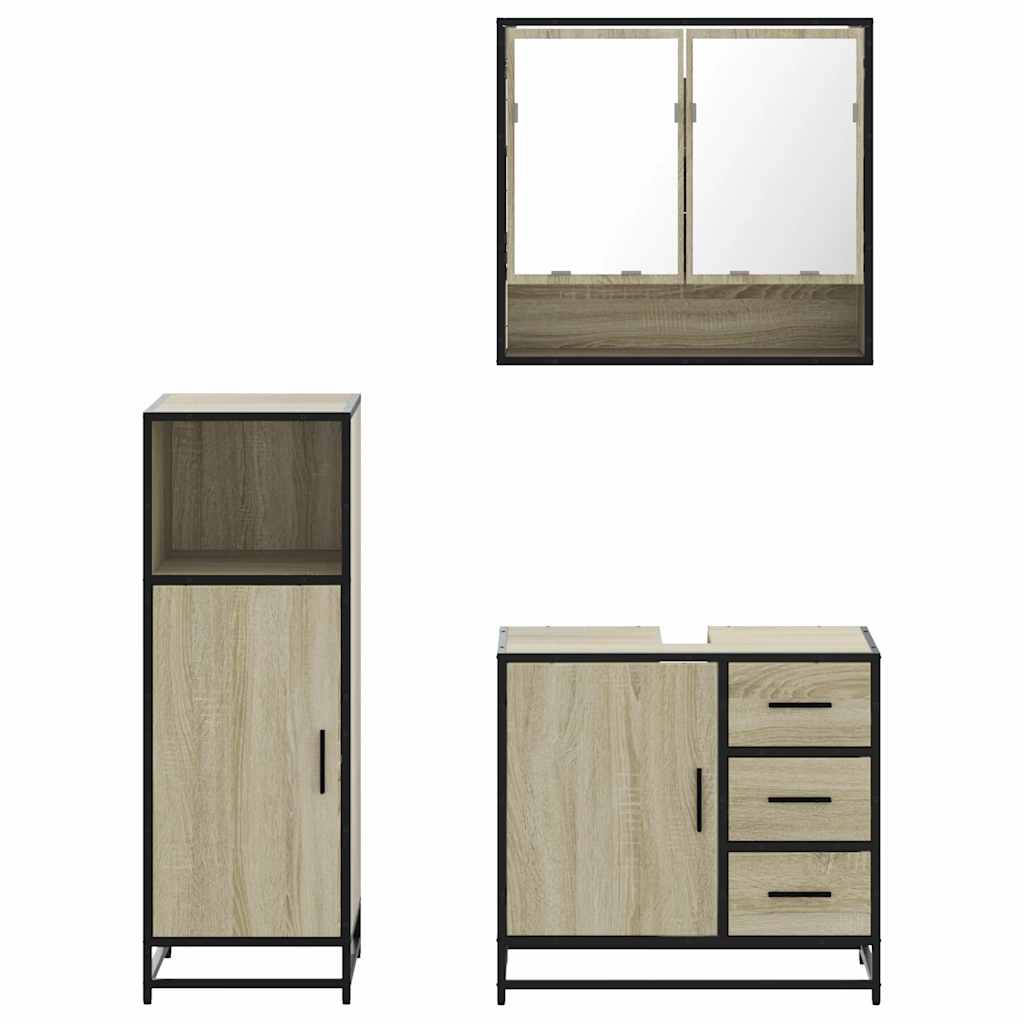 Set mobilier de baie, 3 piese, stejar sonoma, lemn prelucrat