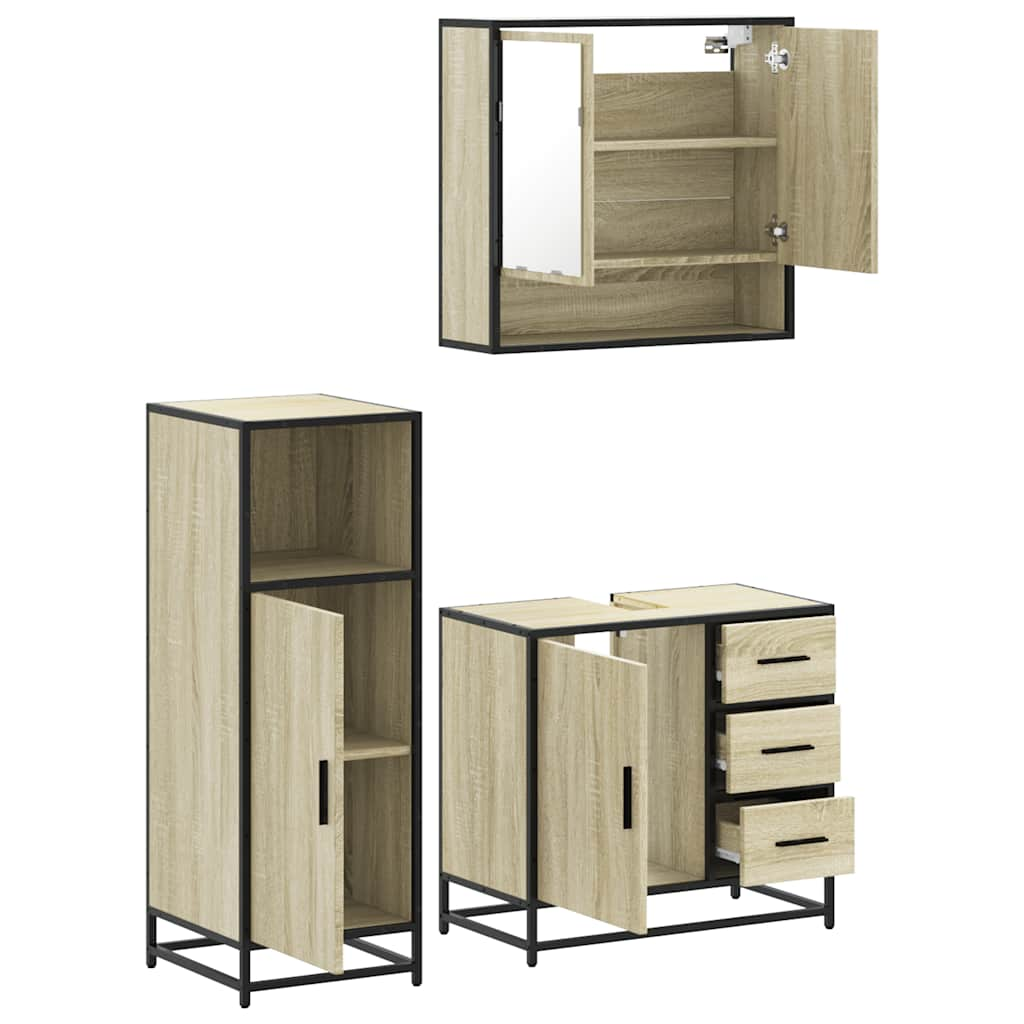 Set mobilier de baie, 3 piese, stejar sonoma, lemn prelucrat